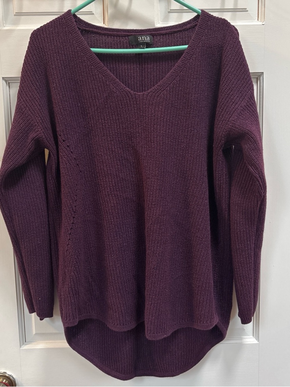 a.n.a Women's V-Neck Long Sleeve Sweater in Plum